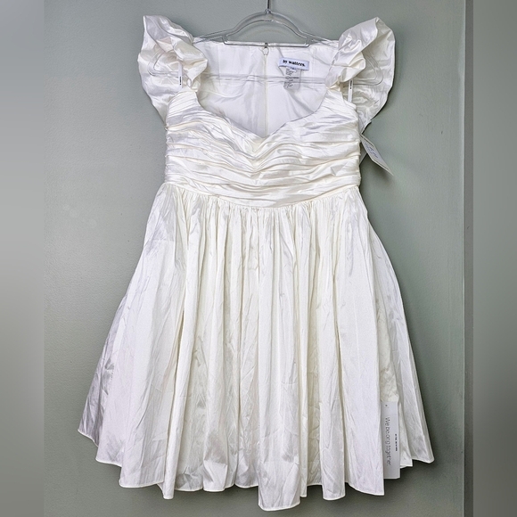 Watters Pavlova Ivory Square-Neck Puff-Sleeve Empire-Waist Taffeta Mini Dress, 8 - Picture 4 of 17